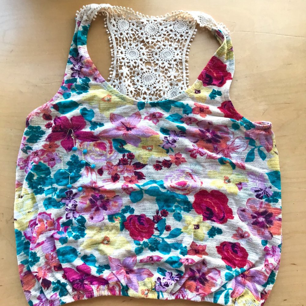 Floral Print Colorful Tank Top Lace Razorback